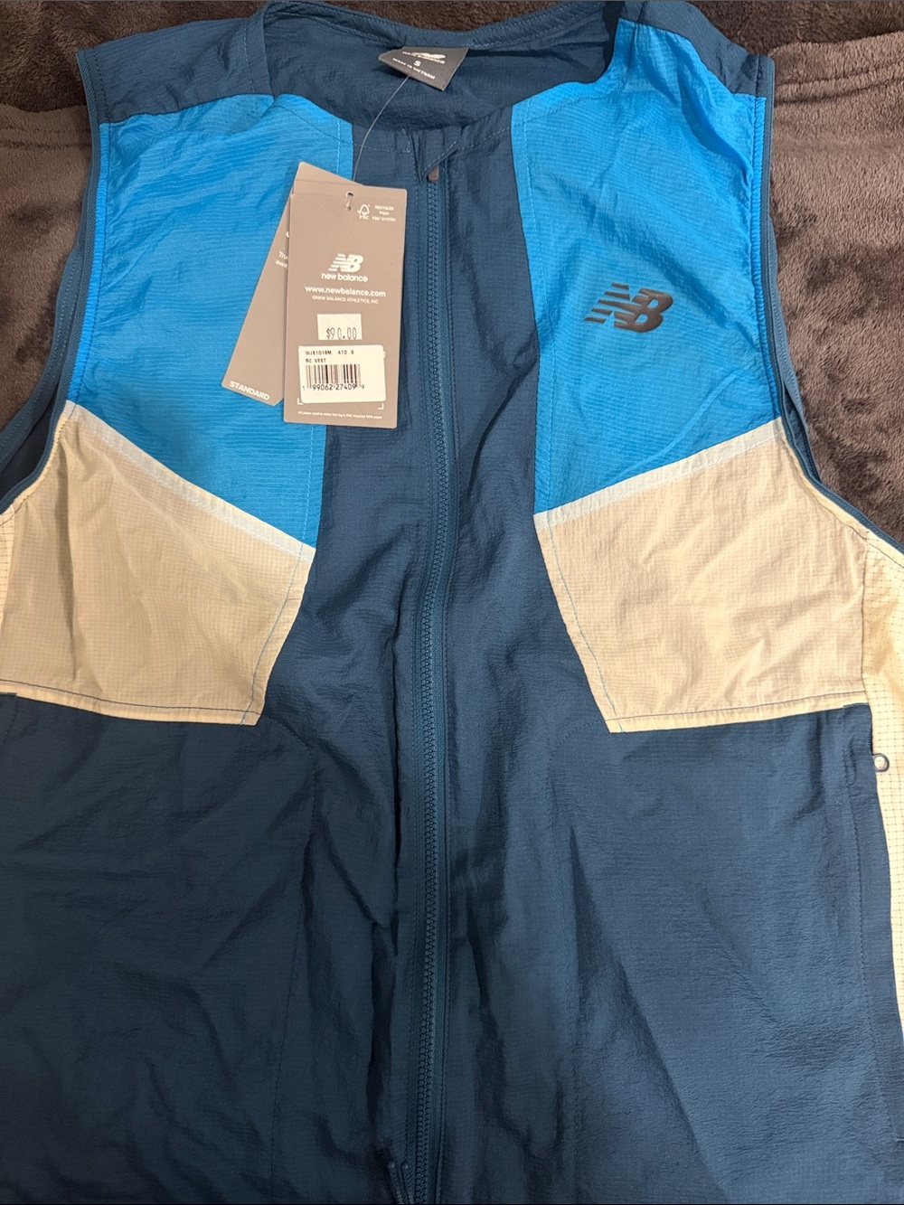 New Balance Men’s Navy and Bright Blue Colorblock Swim Rash Guard Vest